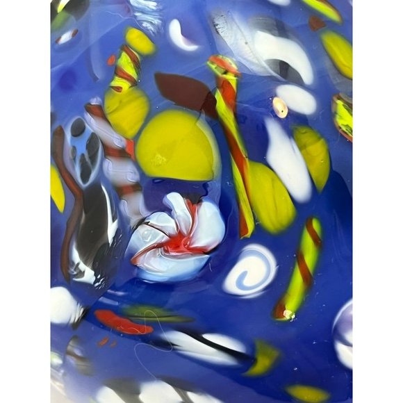 Tutti Frutti Blue Studio Art Blown Glass Bowl Vase Signed A Arthur Allison Numbe - Picture 2 of 4